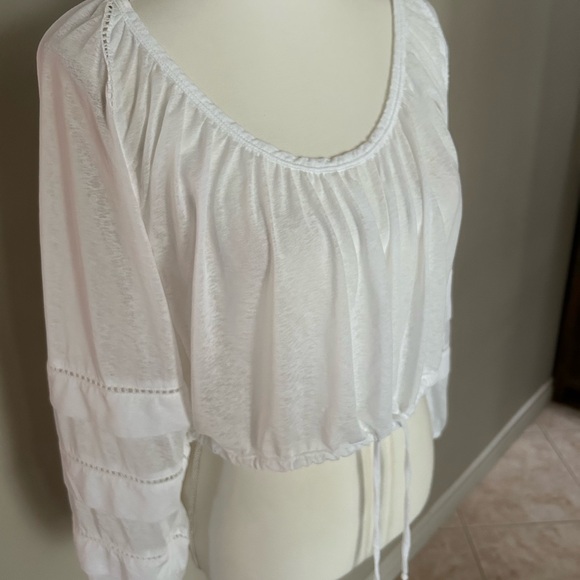 Free People White Crop Beach Top With Long Tiered Sleeves - Picture 4 of 15